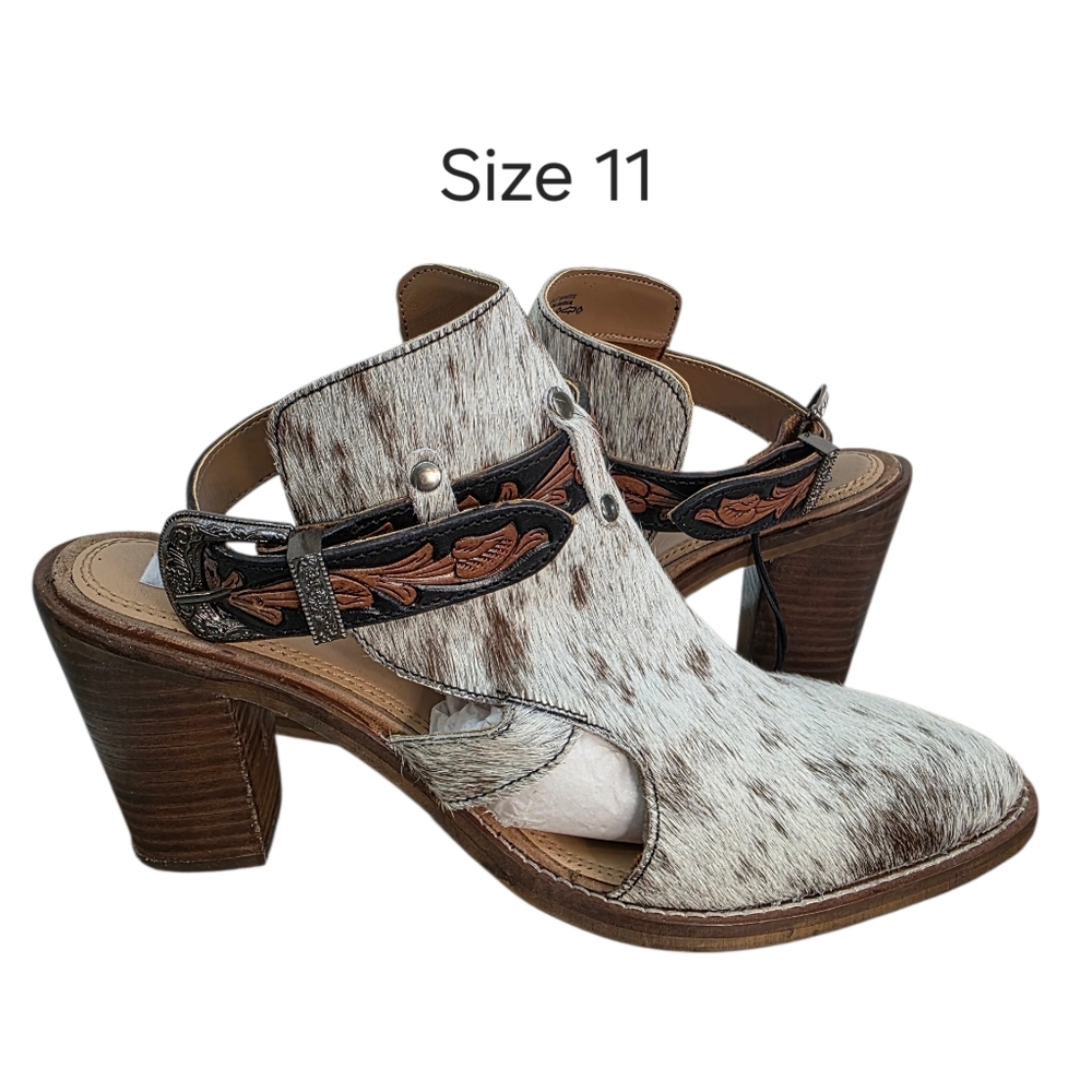 Myra SIZE 6  Black & White Haircalf Heeled Sandal Boot - Picture 6 of 15
